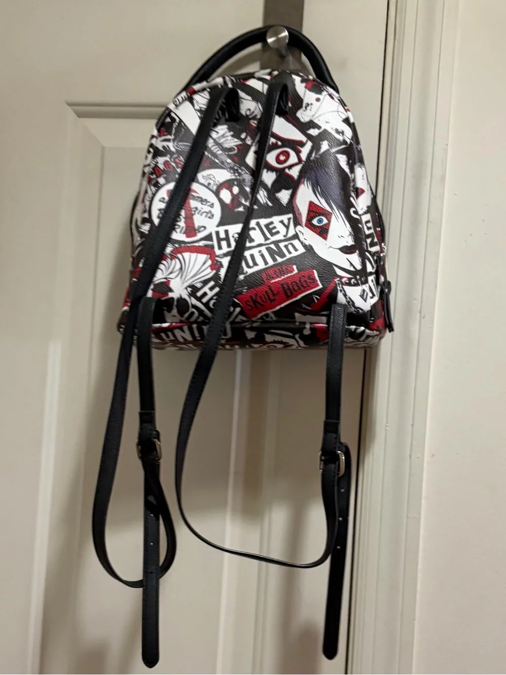 NWOT Harley Quinn Skull Print Mini Backpack Purse in Black White Red